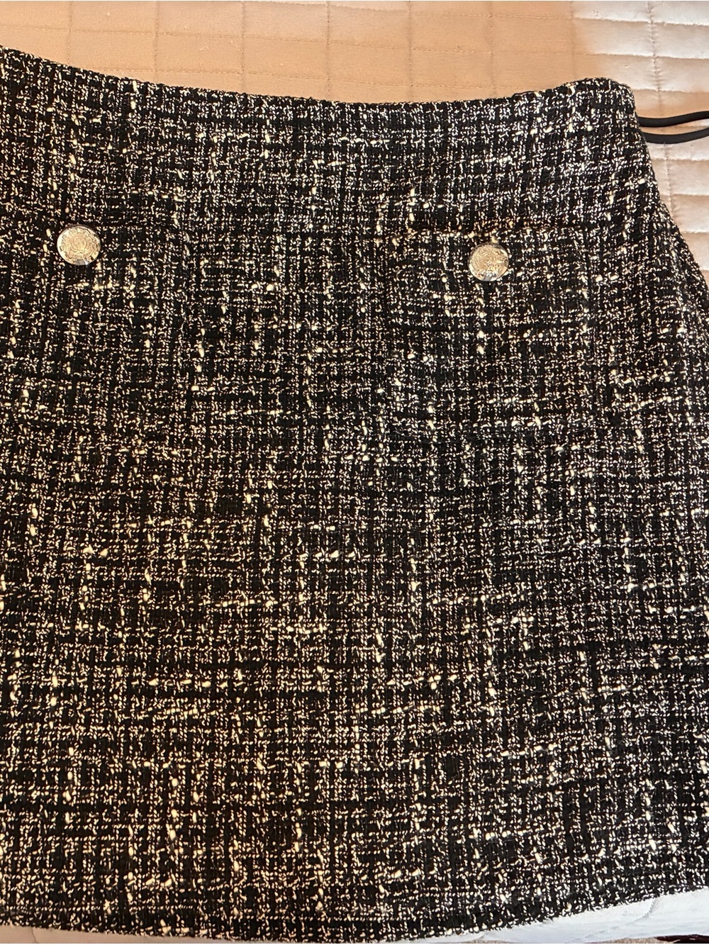 Lauren Ralph Lauren Metallic Tweed Button Mini Skirt Black Cream Size 4